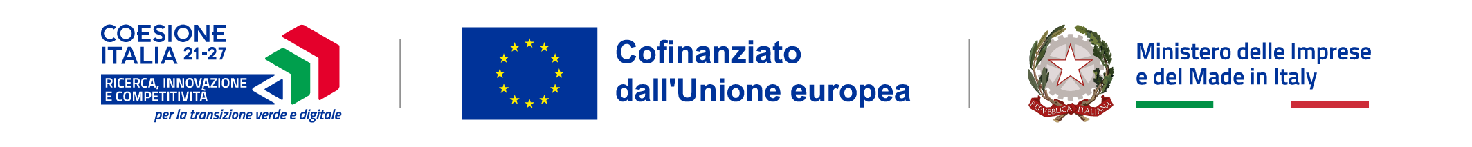 Coesione Italia 21–27, Ricerca, Innovazione e Competitività per la transizione verde e digitale; Cofinanziato dall’Unione europea; Ministero delle Imprese e del Made in Italy